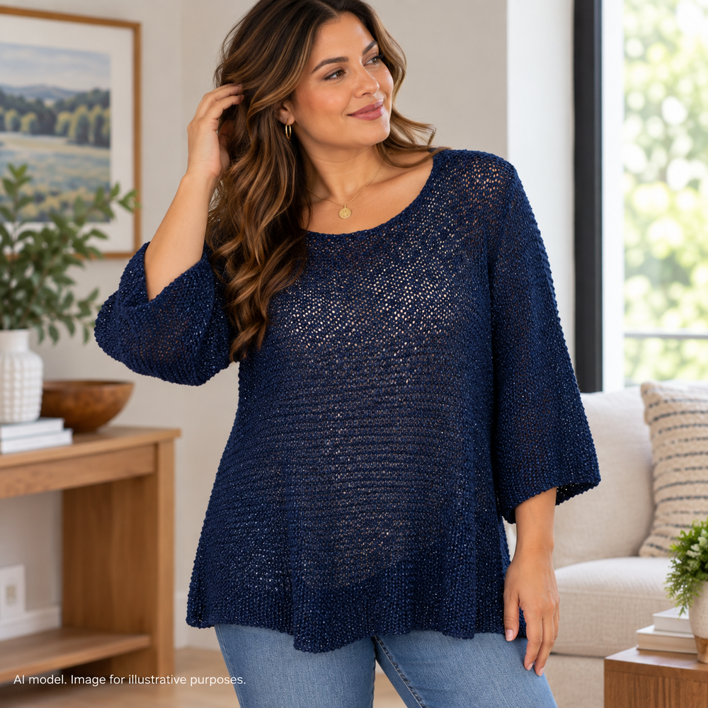 Chicos Sweater 2 Womens Large Blue Soft Cozy Chunky Minimalist Flared Sleeve